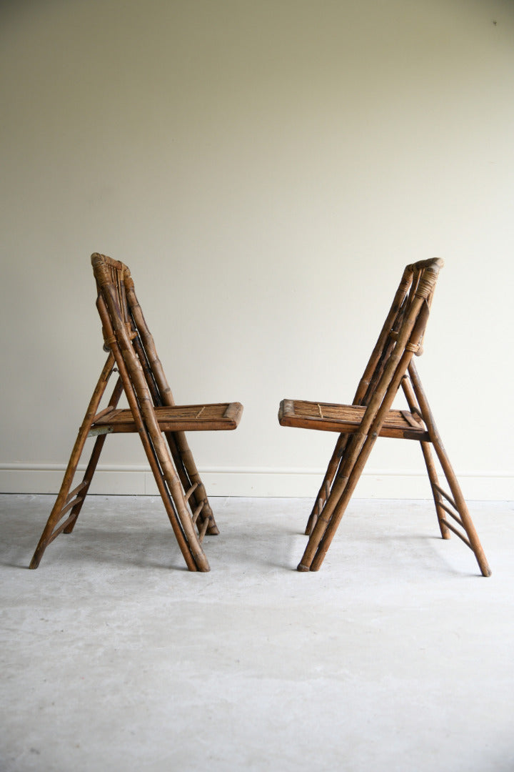 Pair Vintage Folding Bamboo Patio Chairs