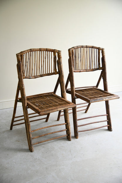 Pair Vintage Folding Bamboo Patio Chairs