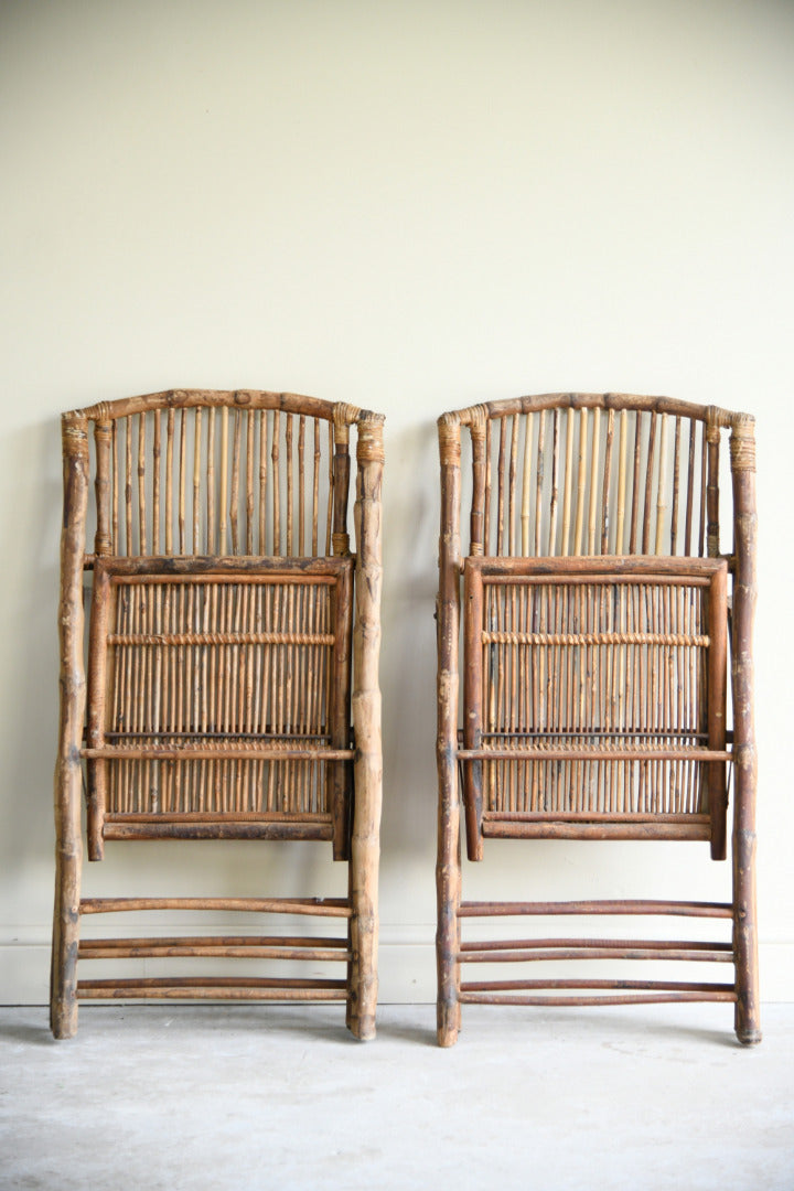 Pair Vintage Folding Bamboo Patio Chairs