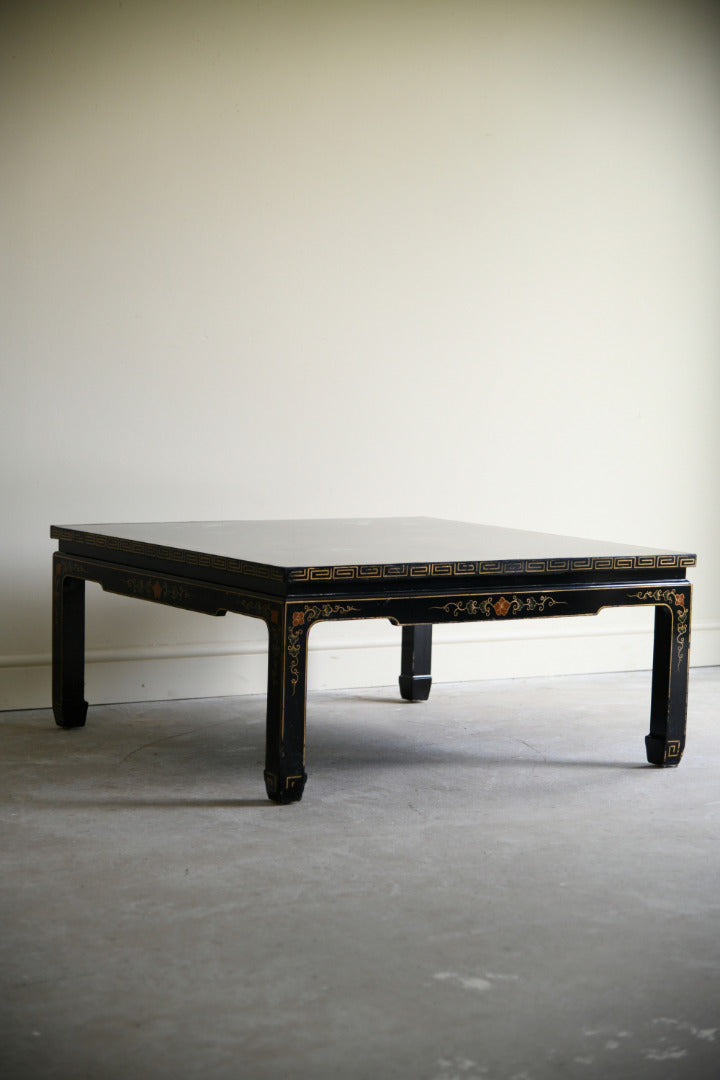 Large Oriental Black Lacquer Square Coffee Table