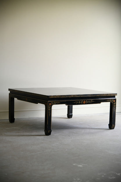 Large Oriental Black Lacquer Square Coffee Table