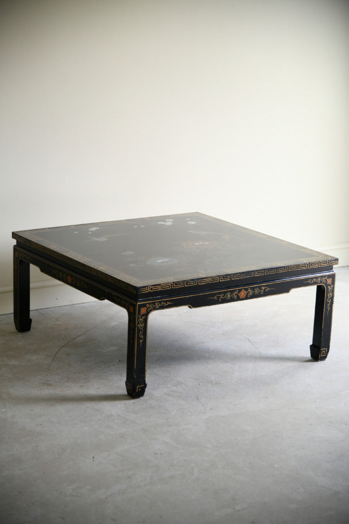 Large Oriental Black Lacquer Square Coffee Table
