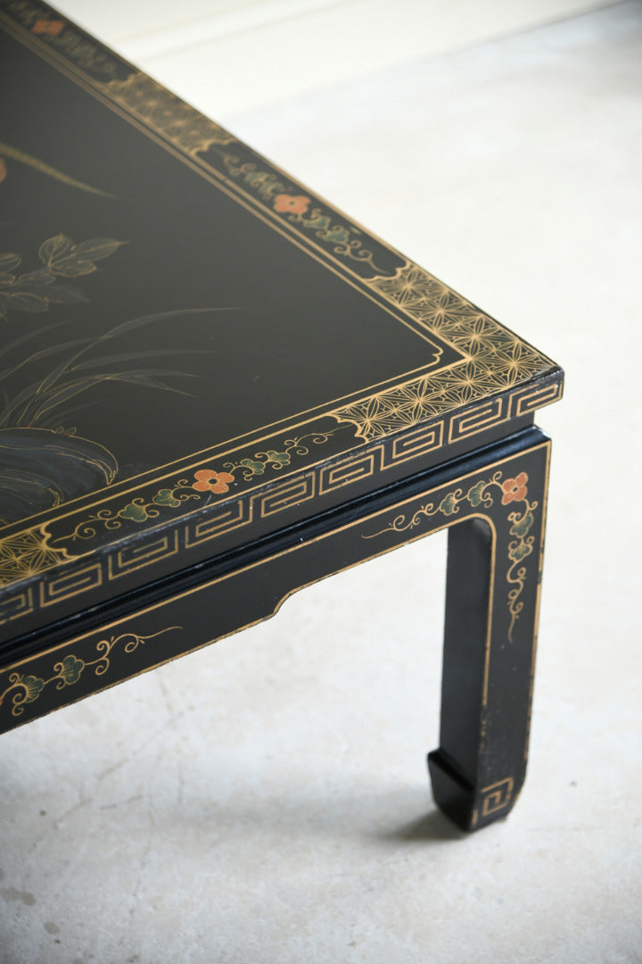 Large Oriental Black Lacquer Square Coffee Table
