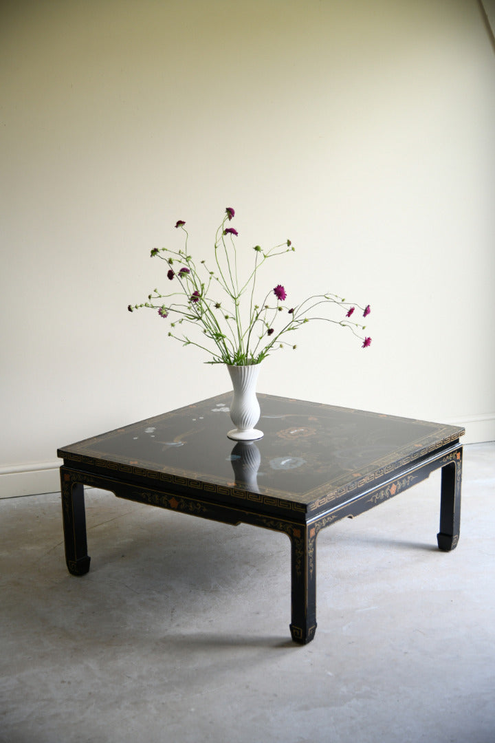 Large Oriental Black Lacquer Square Coffee Table