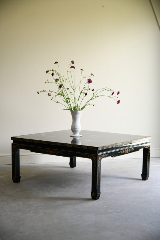 Large Oriental Black Lacquer Square Coffee Table