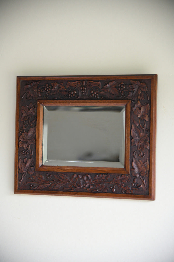 Arts & Crafts Carved Oak Wall Mirror