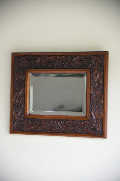 Arts & Crafts Carved Oak Wall Mirror