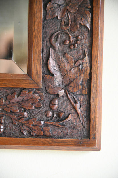 Arts & Crafts Carved Oak Wall Mirror