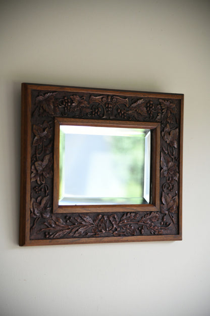 Arts & Crafts Carved Oak Wall Mirror