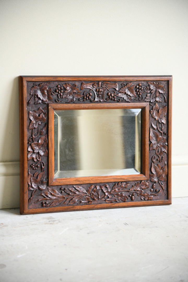 Arts & Crafts Carved Oak Wall Mirror
