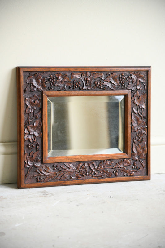 Arts & Crafts Carved Oak Wall Mirror