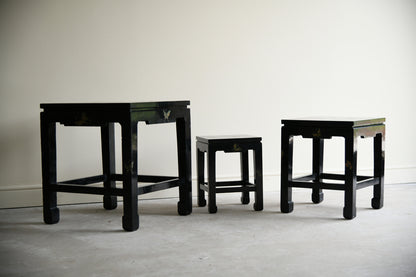 Chinese Black Lacquer Nest of Three Tables