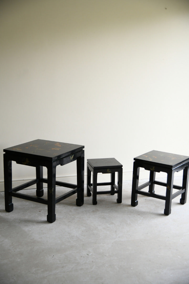 Chinese Black Lacquer Nest of Three Tables