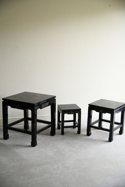 Chinese Black Lacquer Nest of Three Tables