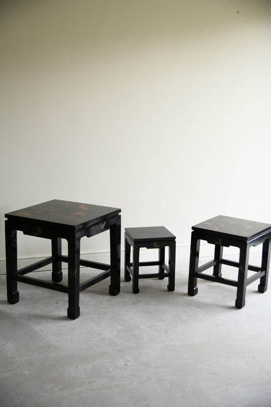 Chinese Black Lacquer Nest of Three Tables