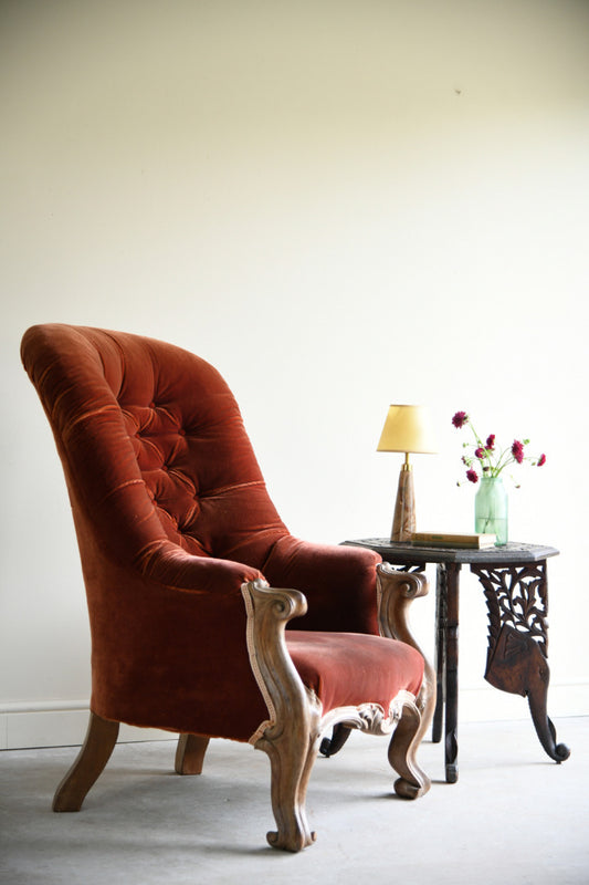 Antique Victorian Button Back Armchair
