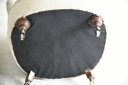 Antique Victorian Button Back Linen Upholstered Tub Armchair