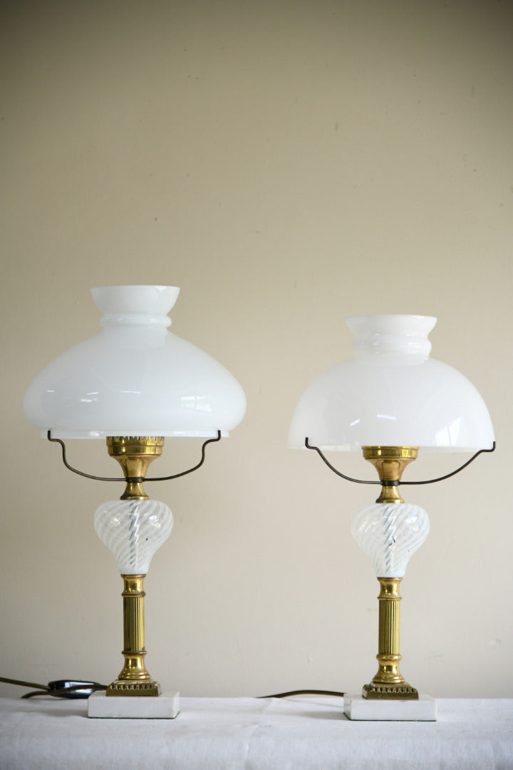 Pair of Early 20th Century Lamps with Opaline Glass Shades
