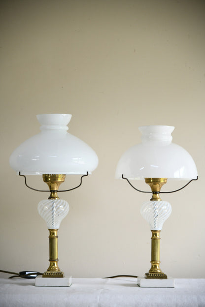 Pair of Early 20th Century Lamps with Opaline Glass Shades