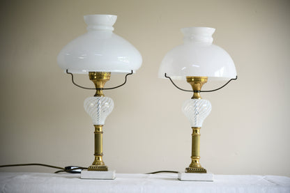 Pair of Early 20th Century Lamps with Opaline Glass Shades