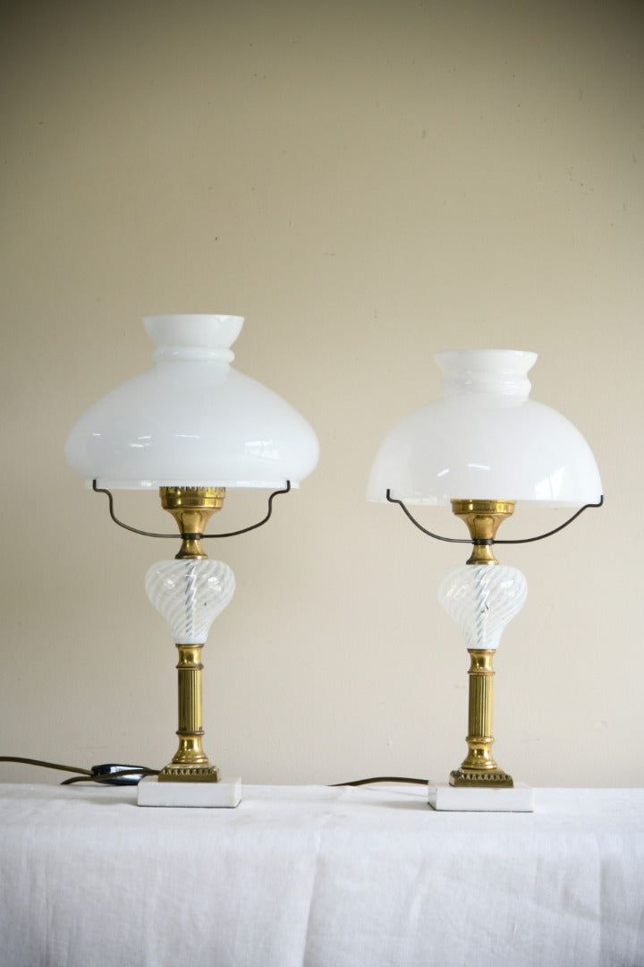 Pair of Early 20th Century Lamps with Opaline Glass Shades