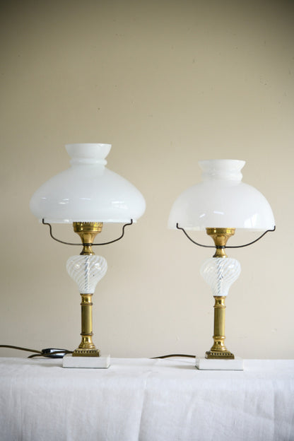 Pair of Early 20th Century Lamps with Opaline Glass Shades