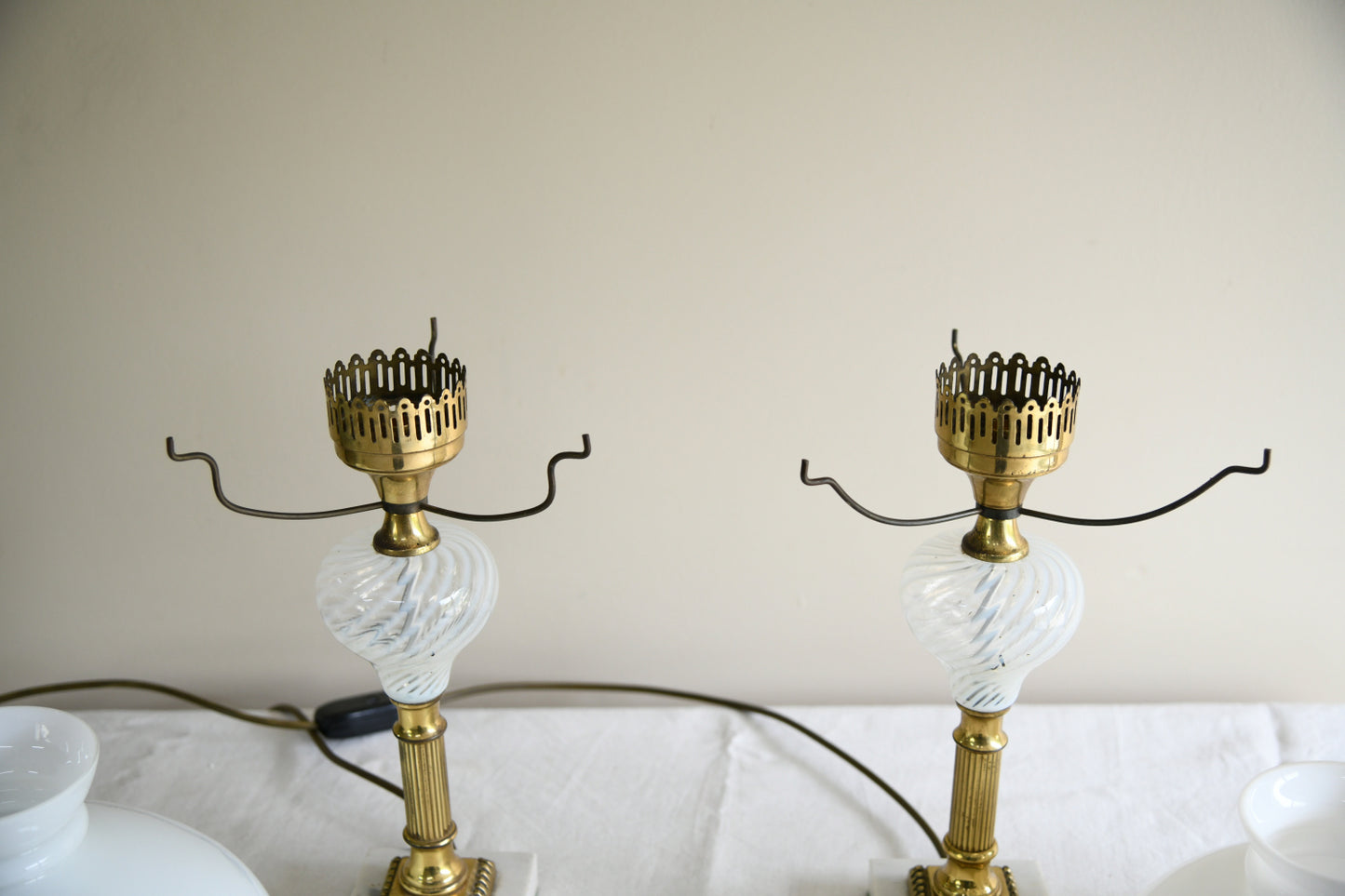 Pair of Early 20th Century Lamps with Opaline Glass Shades