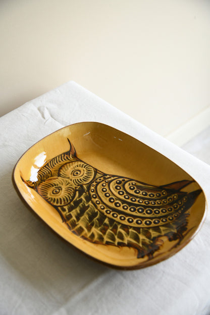 Large Studio Pottery Slipware Dish with Owl Decoration