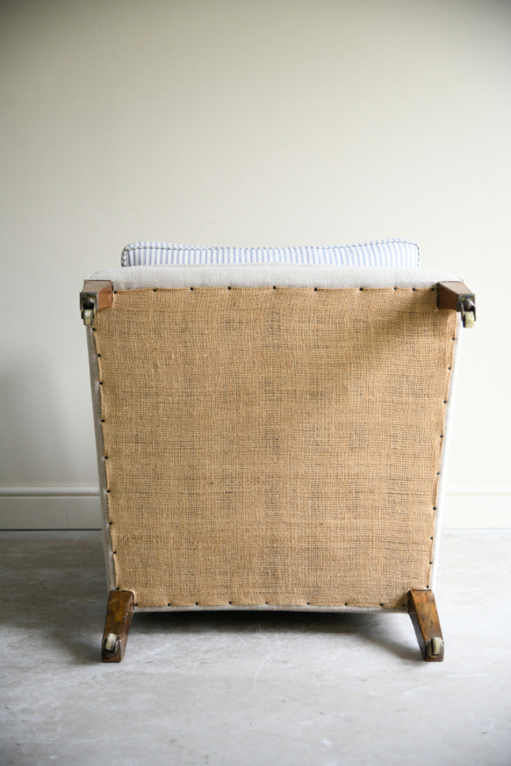 Antique Linen Upholstered Wing Back Armchair