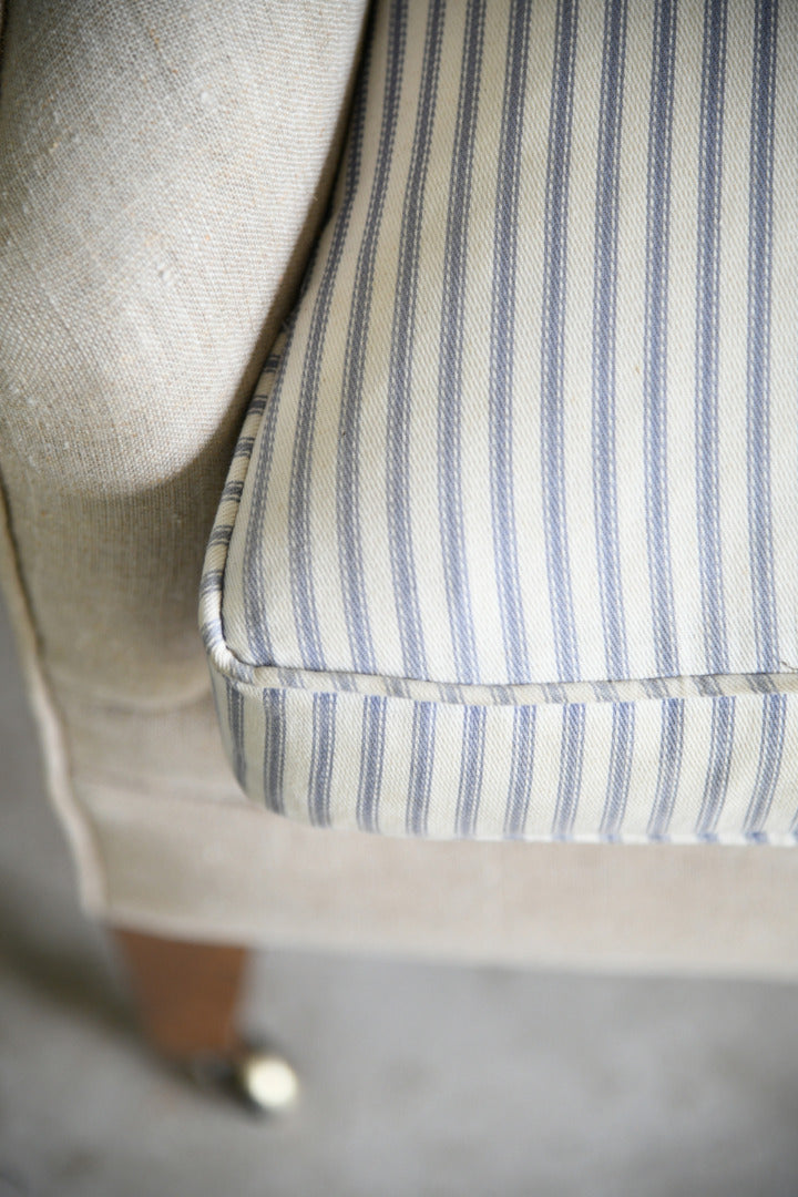 Antique Linen Upholstered Wing Back Armchair