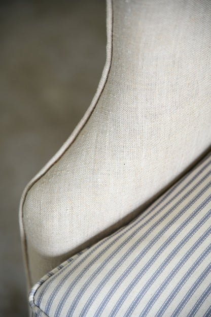 Antique Linen Upholstered Wing Back Armchair