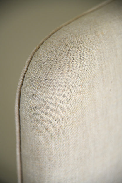 Antique Linen Upholstered Wing Back Armchair