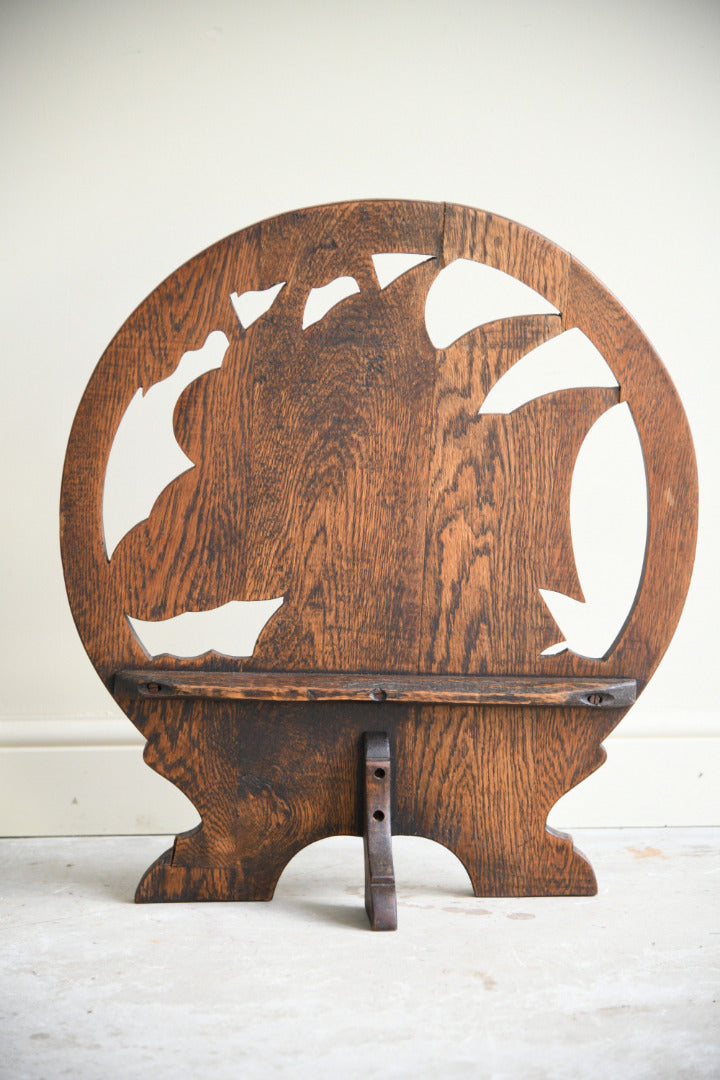 Arts & Crafts Carved Oak Sailing Ship Firescreen