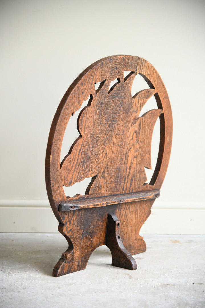 Arts & Crafts Carved Oak Sailing Ship Firescreen
