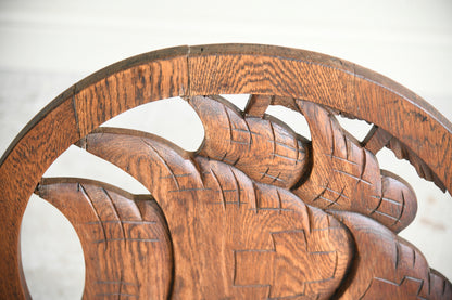 Arts & Crafts Carved Oak Sailing Ship Firescreen
