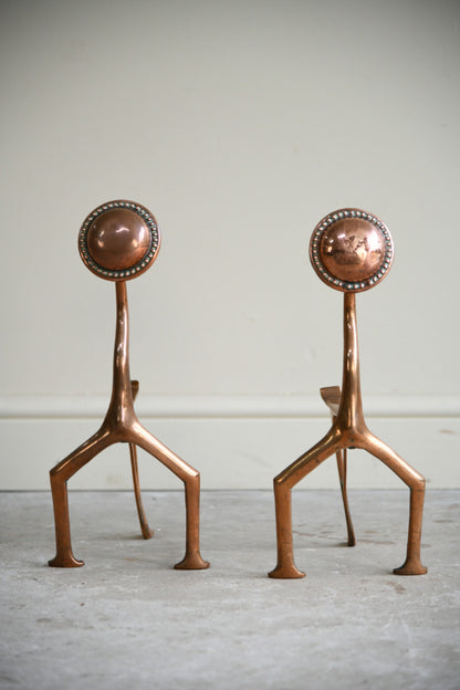 Pair of Arts & Crafts Copper Andirons