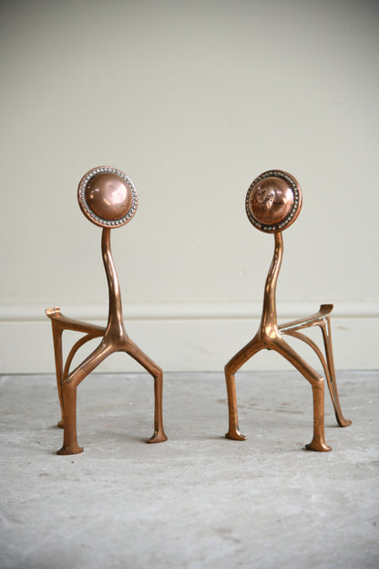 Pair of Arts & Crafts Copper Andirons