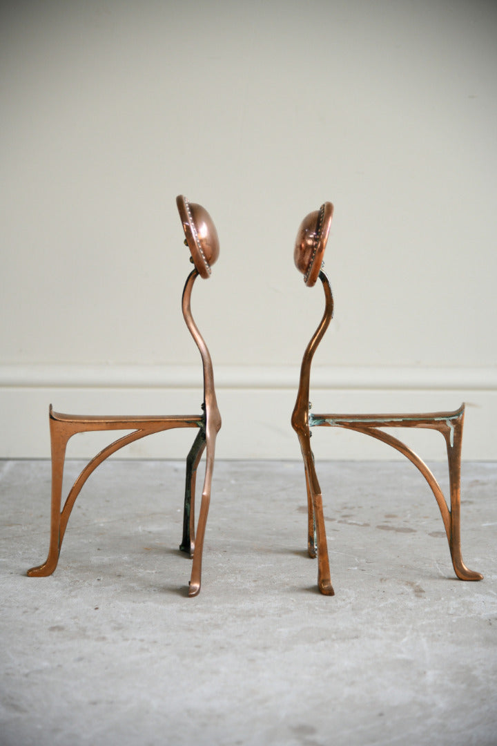 Pair of Arts & Crafts Copper Andirons