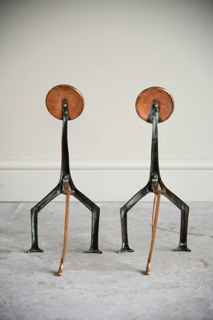 Pair of Arts & Crafts Copper Andirons