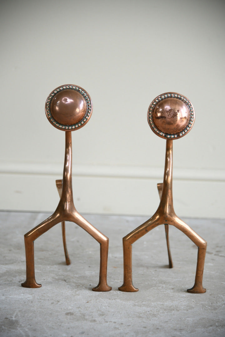 Pair of Arts & Crafts Copper Andirons