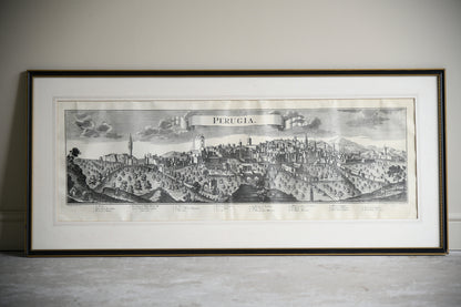 Antique Engraved Panoramic View of Perugia, Italy