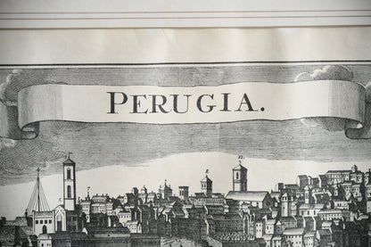 Antique Engraved Panoramic View of Perugia, Italy
