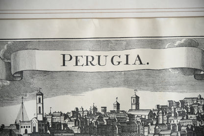 Antique Engraved Panoramic View of Perugia, Italy