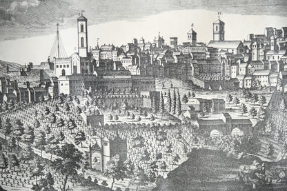 Antique Engraved Panoramic View of Perugia, Italy