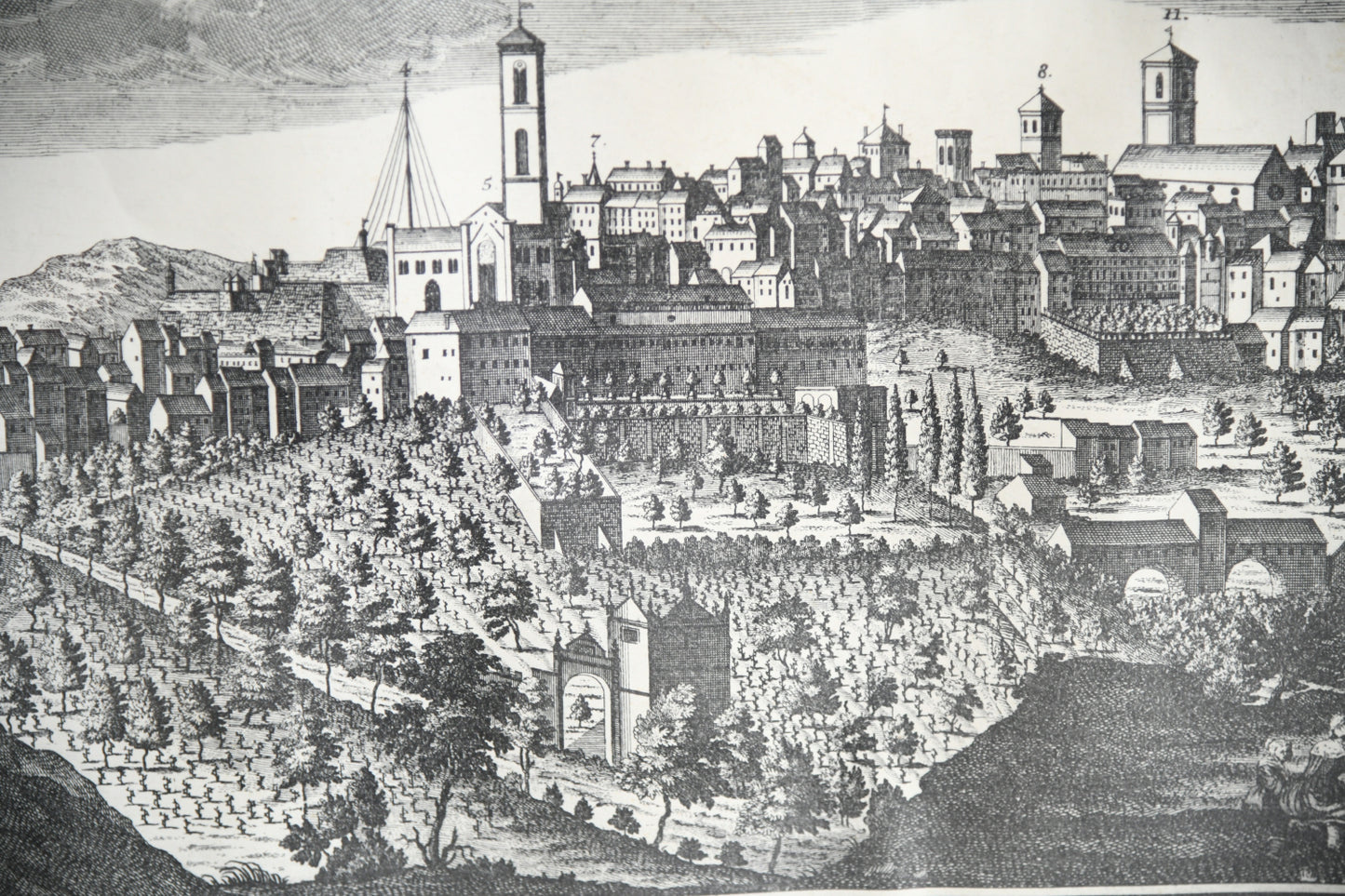 Antique Engraved Panoramic View of Perugia, Italy