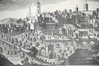 Antique Engraved Panoramic View of Perugia, Italy
