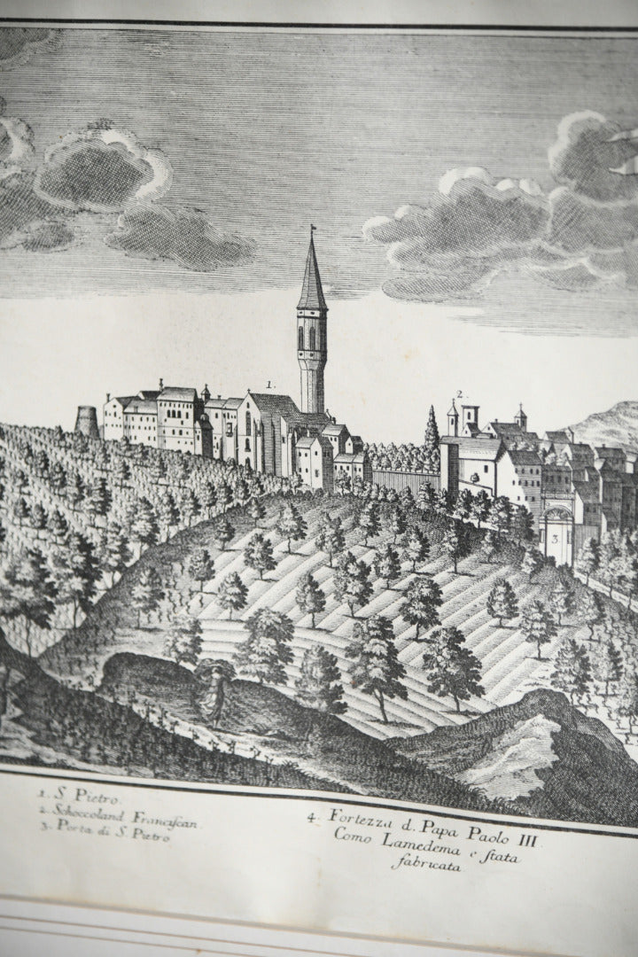 Antique Engraved Panoramic View of Perugia, Italy
