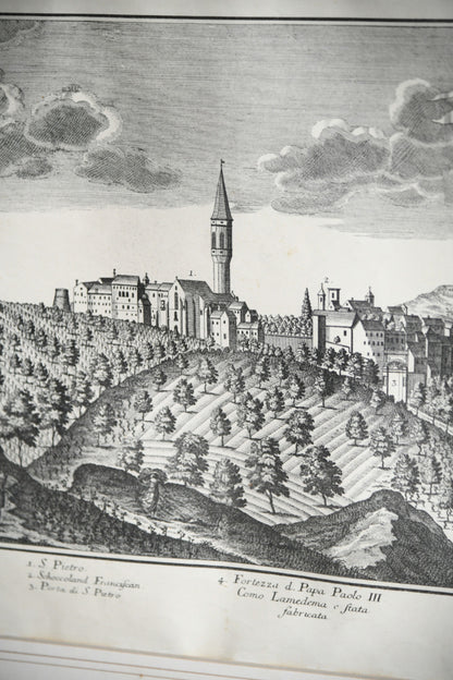 Antique Engraved Panoramic View of Perugia, Italy