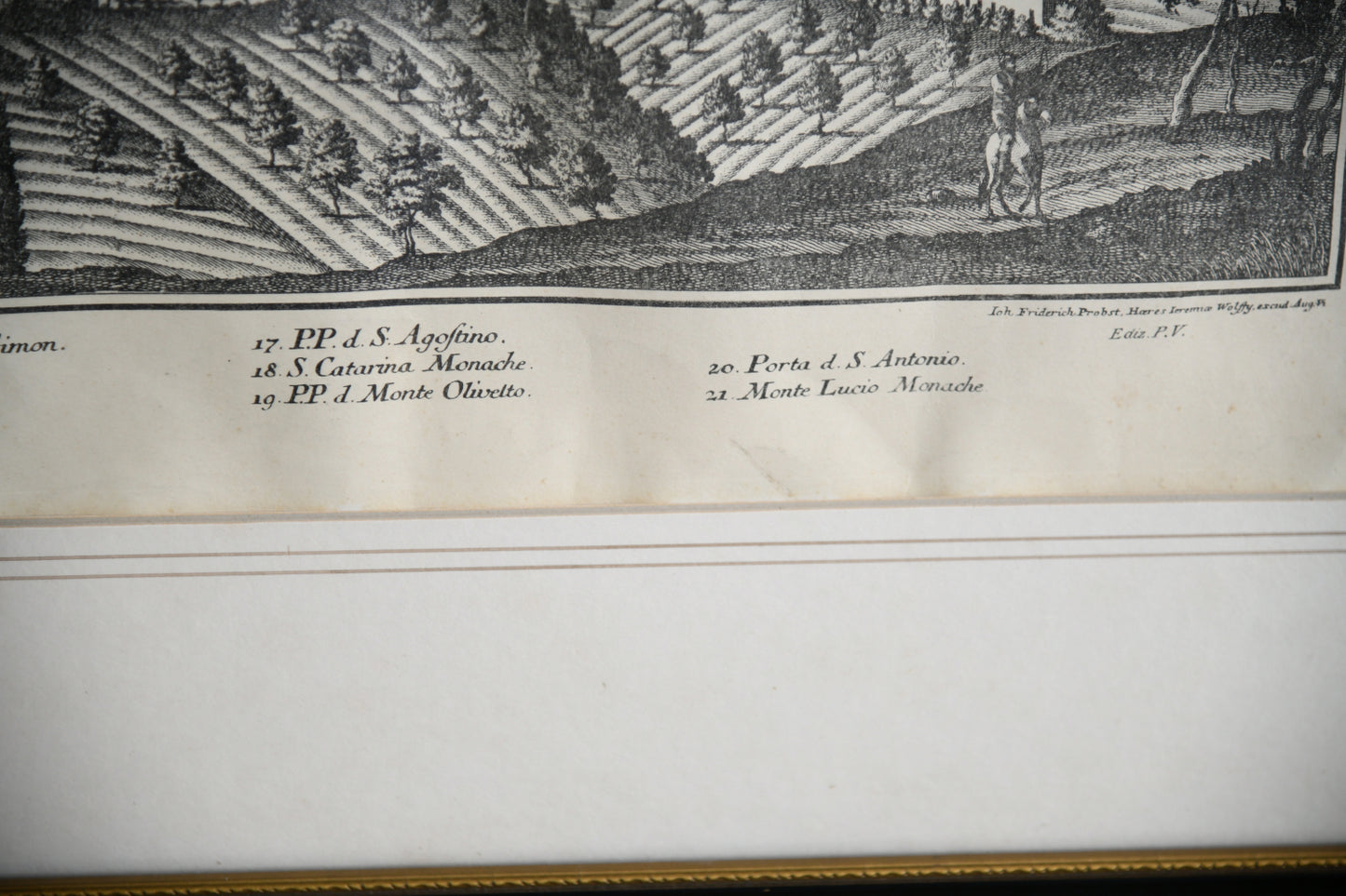 Antique Engraved Panoramic View of Perugia, Italy