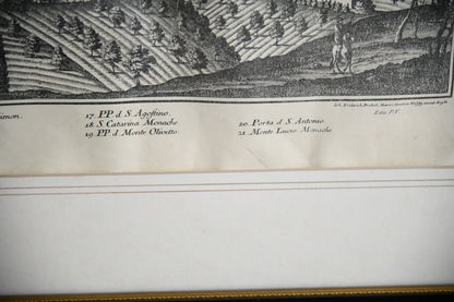 Antique Engraved Panoramic View of Perugia, Italy